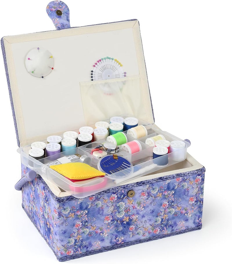 FOPUGT Sewing Basket - Large Sewing Box for Supplies, Sewing Organizer Box Kit Storage Christmas Gift for Enthusiast (Baby Blue - Large) - Image 1